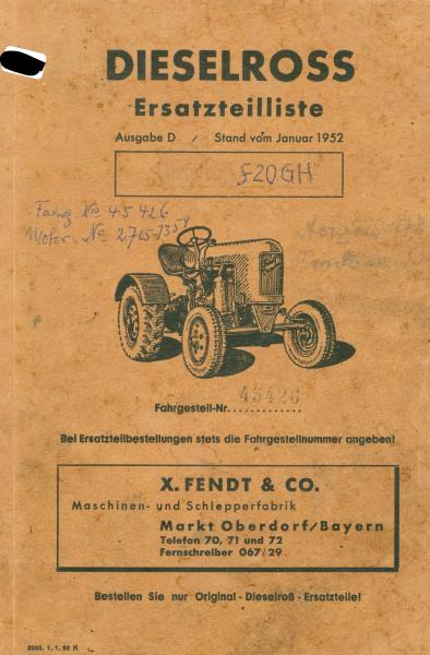 Fendt Dieselross Ersatzteilliste für F15 G, F 15 GH, F 18 G, F 20 G und F 20 GH